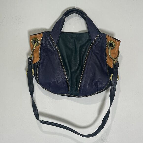 orYANY Purse Leather Purple Green Gold Color Block Convertible Satchel Bag Boho - Picture 1 of 13